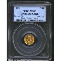 1905 G$1 Lewis and Clark MS63 PCGS. A lustrous, well struck example that would have surely graded ev