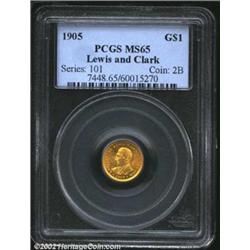 1905 G$1 Lewis and Clark MS65 PCGS. The 1905 Lewis and Clark is scarcer than its 1904 counterpart, a