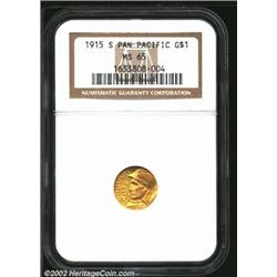 1915-S G$1 Panama-Pacific Gold Dollar MS65 NGC. Sparkling mint luster covers the rich orange-gold su