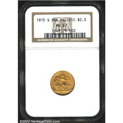 1915-S $2 1/2 Panama-Pacific Quarter Eagle MS67 NGC. Sharply struck with seemingly pristine fields,.