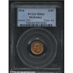 1916 G$1 McKinley MS64 PCGS. A very attractive near-Gem with rose gold toning yielding to olive hues