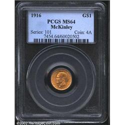 1916 G$1 McKinley MS64 PCGS. A crisply struck near-Gem, with attractive luster swirling under a hint