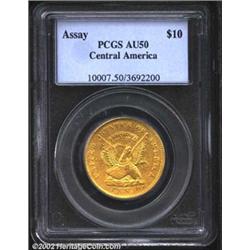 1853 $10 Assay Office Ten Dollar, 900 Thous. AU50 PCGS. Ex: Central America. K-16, Low R.6. Struck b