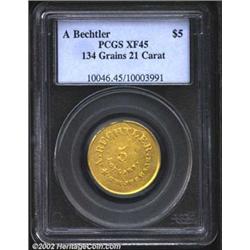 (1842-52) $5 A.Bechtler Five Dollar, 134G. 21C. XF45 PCGS. K-27, Low R.5. One of the more available.