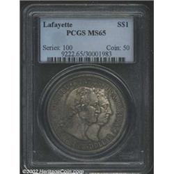 1900 S$1 Lafayette Dollar MS65 PCGS. Deep golden-brown and sea-green patina interchanges with lilac-