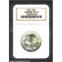 1921 50C Alabama MS64 NGC. A lustrous and carefully preserved near-Gem that has a typical strike. Th