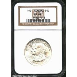 1921 50C Alabama MS65 NGC. A brilliant and lustrous Gem that has a sharp strike on the portraits, wh