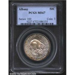 1936 50C Albany MS67 PCGS. Subtle light blue toning covers both sides, and the beaver enjoys a cameo