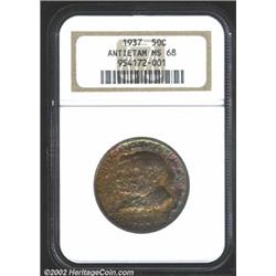 1937 50C Antietam MS68 NGC. The obverse is dominated by deep copper-gold color, with splashes of iri