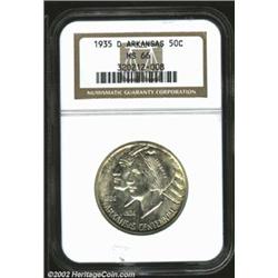 1935-D 50C Arkansas MS66 NGC. This frosty, silver-gray example, with splashes of iridescence here an