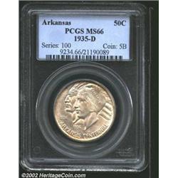 1935-D 50C Arkansas MS66 PCGS. Light silvery toning floats above the satiny fields of this Gem Arkan