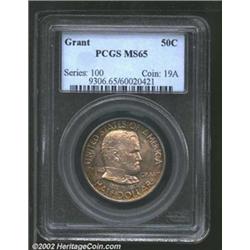 1922 50C Grant MS65 PCGS. A perfectly lovely Gem Grant, with wonderful iridescent toning display yel