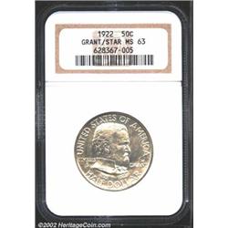 1922 50C Grant with Star MS63 NGC. A nicely struck and lustrous example that has an immaculately pre