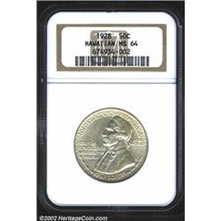 1928 50C Hawaiian MS64 NGC. A well struck and lustrous near-Gem that has just a hint of olive patina