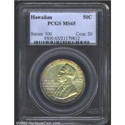 1928 50C Hawaiian MS65 PCGS. The obverse has rich lemon-gold patina except for a peripheral band of.