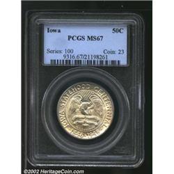 1946 50C Iowa MS67 PCGS. Light yellow patina. A lustrous and well struck Superb Gem with nearly pris