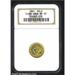 1861 $2 1/2 Clark, Gruber & Co. Quarter Eagle MS62 NGC. K-5a, R.7. Just a bit weakly struck in the c