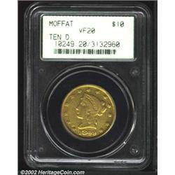 1849 $10 Moffat & Co. Ten Dollar, "Ten D." VF20 PCGS. K-5a, High R.6. K-5a is differentiated from K-