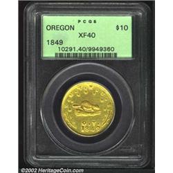 1849 $10 Oregon Exchange Co. Ten Dollar XF40 PCGS. K-2, High R.6. Production of Ten Dollar gold coin