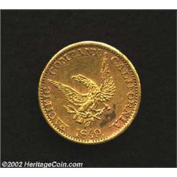 1849 $5 Pacific Company Copper Gilt Five Dollar Pattern AU50 Uncertified. K-4, High R.7. Sharply str
