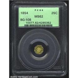 1854 25C Liberty Octagonal 25 Cents, BG-108, R.5, MS62 PCGS. A yellow-green example. The fields have