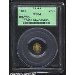 1856 25C Liberty Round 25 Cents, BG-230, R.5, MS64 PCGS. A well struck piece with good eye appeal as