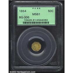 1854 50C Liberty Octagonal 50 Cents, BG-306, R.5, MS61 PCGS. The date is entered with an unusual dia