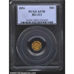 1856 50C Liberty Octagonal 50 Cents, BG-311, R.5, AU58 PCGS. Both sides have rich golden-brown color