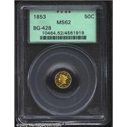 1853 50C Liberty Round 50 Cents, BG-428, R.4, MS62 PCGS. High relief, well engraved Liberty Head, wi