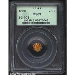 1866 25C Liberty Octagonal 25 Cents, BG-708, R.6, MS63 PCGS. Large Liberty head with 9 stars, wreath