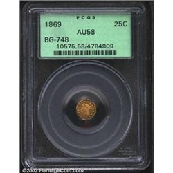 1869 25C Liberty Octagonal 25 Cents, BG-748, R.6, AU58 PCGS. Rich orange, rose, green-gray, and gold
