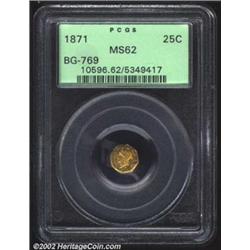 1871 25C Liberty Octagonal 25 Cents, BG-769, R.6, MS62 PCGS. Orange and honey-gold patina. The rever
