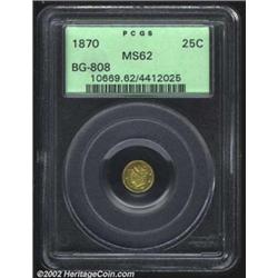 1870 25C Liberty Round 25 Cents, BG-808, R.4, MS62 PCGS. Large crude effigy with 7 stars. The die po