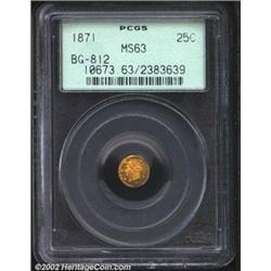 1871 25C Liberty Round 25 Cents, BG-812, R.6, MS63 PCGS. Large Liberty head with 7 stars. The bow of