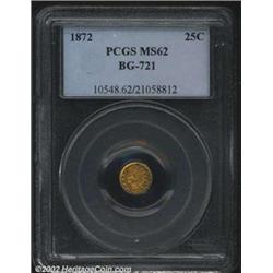 1872/1 25C Indian Round 25 Cents, BG-868, R.5, MS62 PCGS. The PCGS insert incorrectly attributes thi