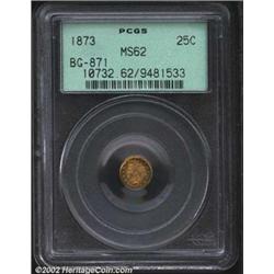 1873 25C Indian Round 25 Cents, BG-871, R.6, MS62 PCGS. A sharply struck Fractional with rich yellow