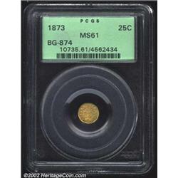 1873 25C Indian Round 25 Cents, BG-874, R.7, MS61 PCGS. A well struck piece, with minor weakness in.