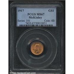 1917 G$1 McKinley MS67 PCGS. Well struck and lustrous with pristine surfaces. A wonderful Superb Gem