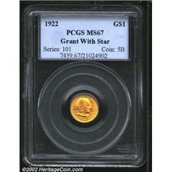 1922 G$1 Grant with Star MS67 PCGS. Rich pumpkin-orange and yellow-green color. A splendid Superb Ge