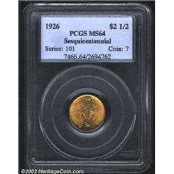 1926 $2 1/2 Sesquicentennial MS64 PCGS. Crisply struck with lovely swirling luster, the grade is imp