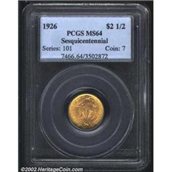 1926 $2 1/2 Sesquicentennial MS64 PCGS. A near-Gem that is, frankly, more Gem than near. We note a f