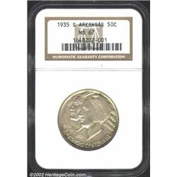 1935-S 50C Arkansas MS67 NGC. The centers have pastel lavender patina, while the peripheries have sp