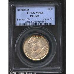 1936-D 50C Arkansas MS66 PCGS. Light silver-gray toning covers both sides, with a touch of iridescen