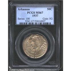1937 50C Arkansas MS67 PCGS. Well struck with beautiful surfaces and above average luster, with gold