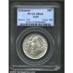 1939 50C Arkansas MS65 PCGS. A lustrous white example, with mere traces of color, and a distinct min