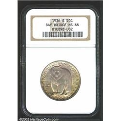 1936-S 50C Bay Bridge MS66 NGC. Lovely yellow-green and lilac patina. A lustrous Gem with a razor-sh