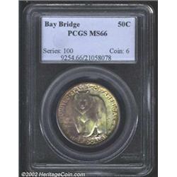 1936-S 50C Bay Bridge MS66 PCGS. Medium olive and lavender toning covers both sides of this Gem Bay.