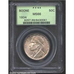 1934 50C Boone MS66 PCGS. A lightly toned Gem, mostly silver-gray on the obverse, and blue gray with