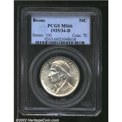 1935/34-D 50C Boone MS66 PCGS. An impressive, mostly white example of the dual-dated Boone. A light.