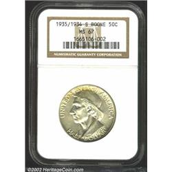 1935/34-S 50C Boone MS67 NGC. The upper obverse has a few streaks of tan-gold patina. A well struck.